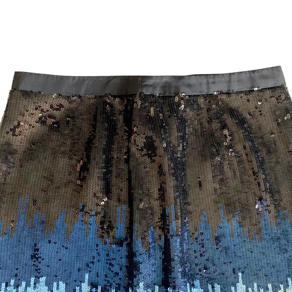 Per Se Silk Allover Sequins Pencil Mini Skirt Black Blue Silver Sz 2 Cocktail - Picture 2 of 7